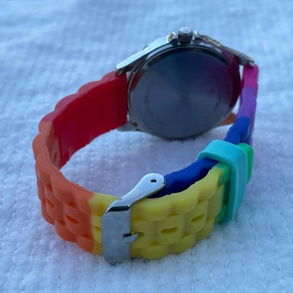 Accutime Watch Analog Multi Color Rubber Band Unisex Wrist Watch - Picture 6 of 9